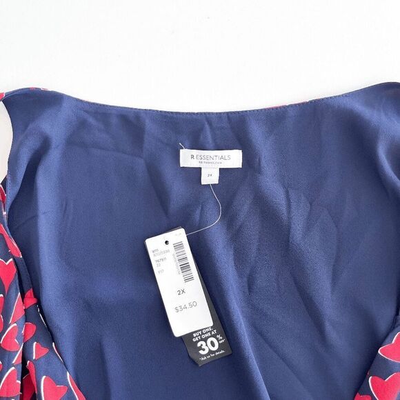 NWT Reitmans R Essentials Womens Heart Print Flowy Tank Blouse Red And Blue 2X - Picture 3 of 7
